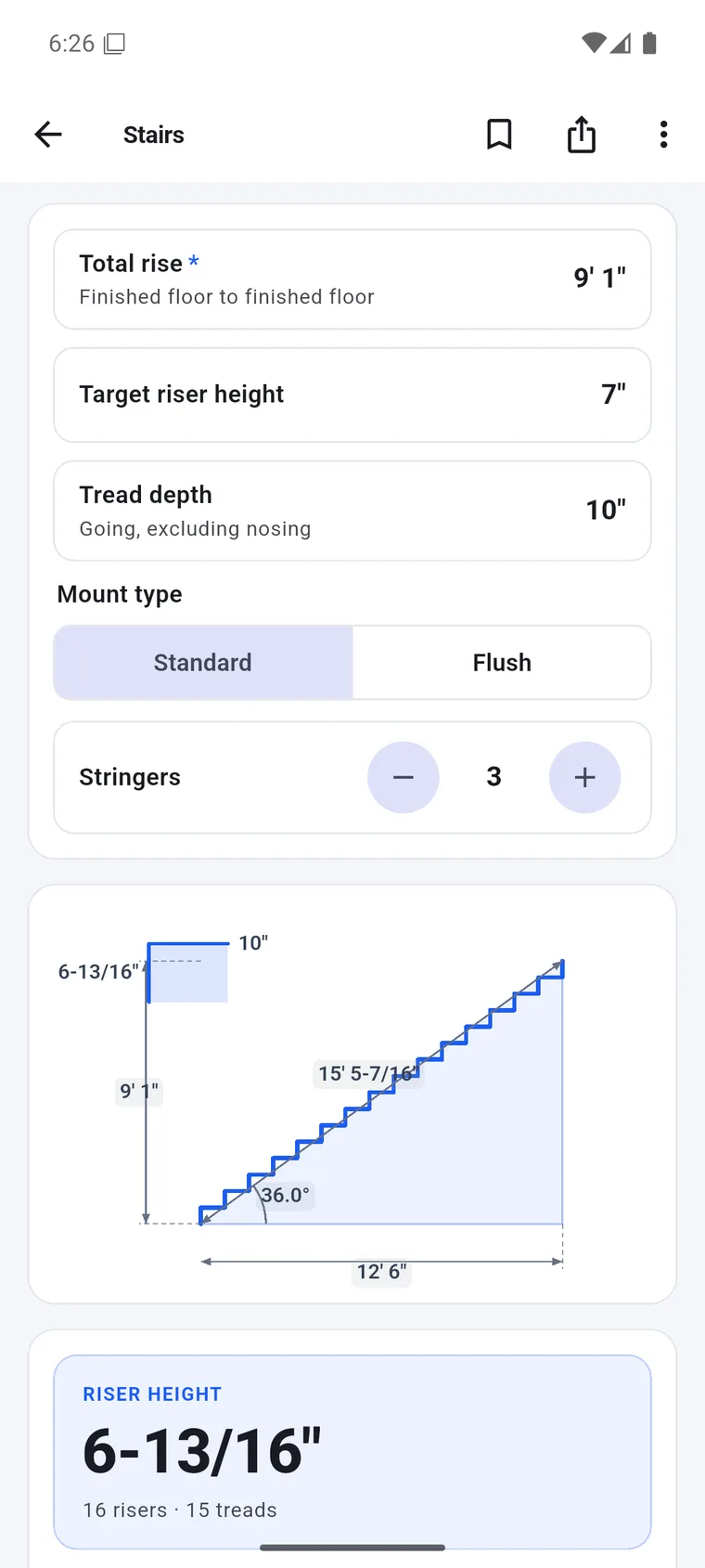 Stairs calculator with live stringer diagram