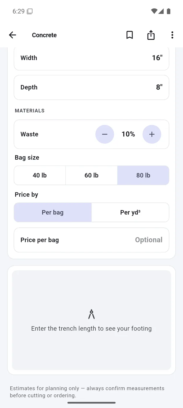 Concrete slab calculator