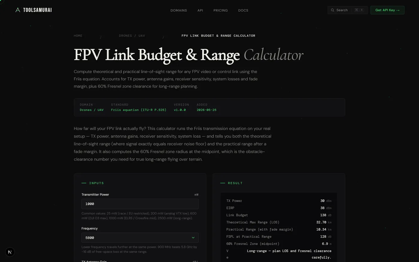 FPV link budget calculator